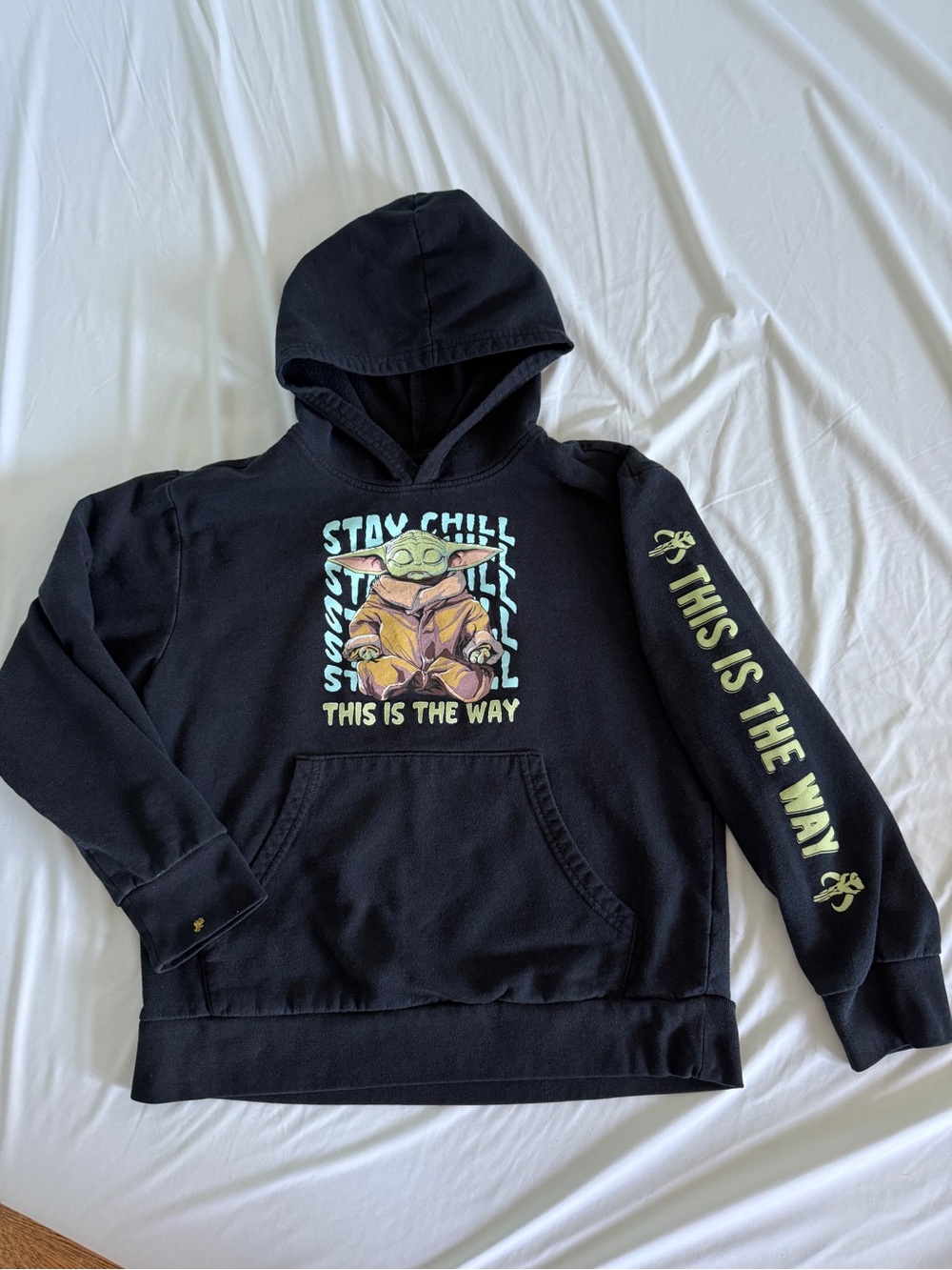 Star Wars Black Hoodie with Green and Tan Grogu Graphic